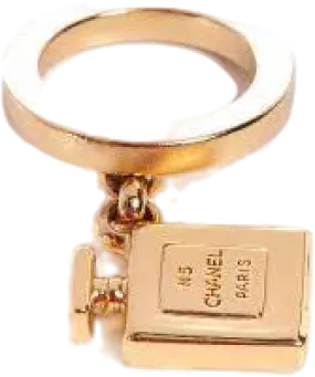 Chanel Metallic No 5 Gold Tone Perfume Bottle Charm Ring Size M