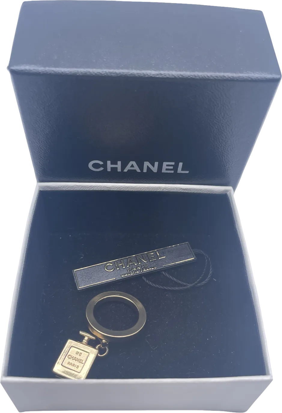 Chanel Metallic No 5 Gold Tone Perfume Bottle Charm Ring Size M