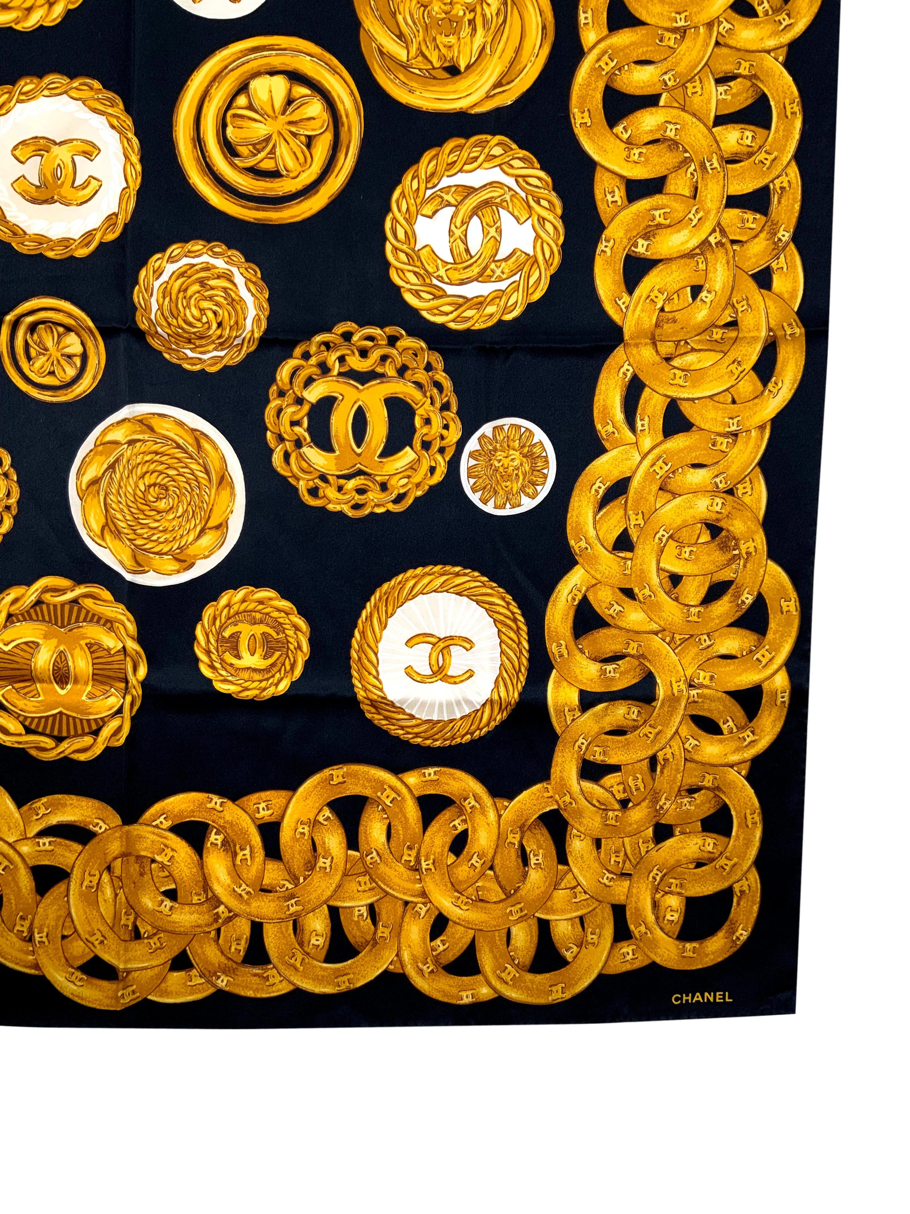 Chanel Paris Jeweled Brooches Silk Scarf