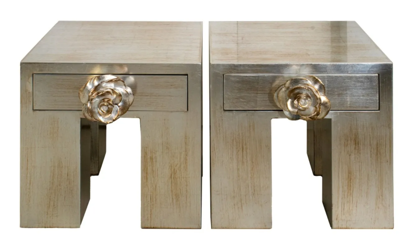 Chanel Style Art Deco Revival Camellia End Tables, Pair