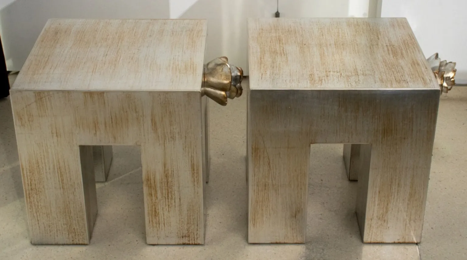 Chanel Style Art Deco Revival Camellia End Tables, Pair