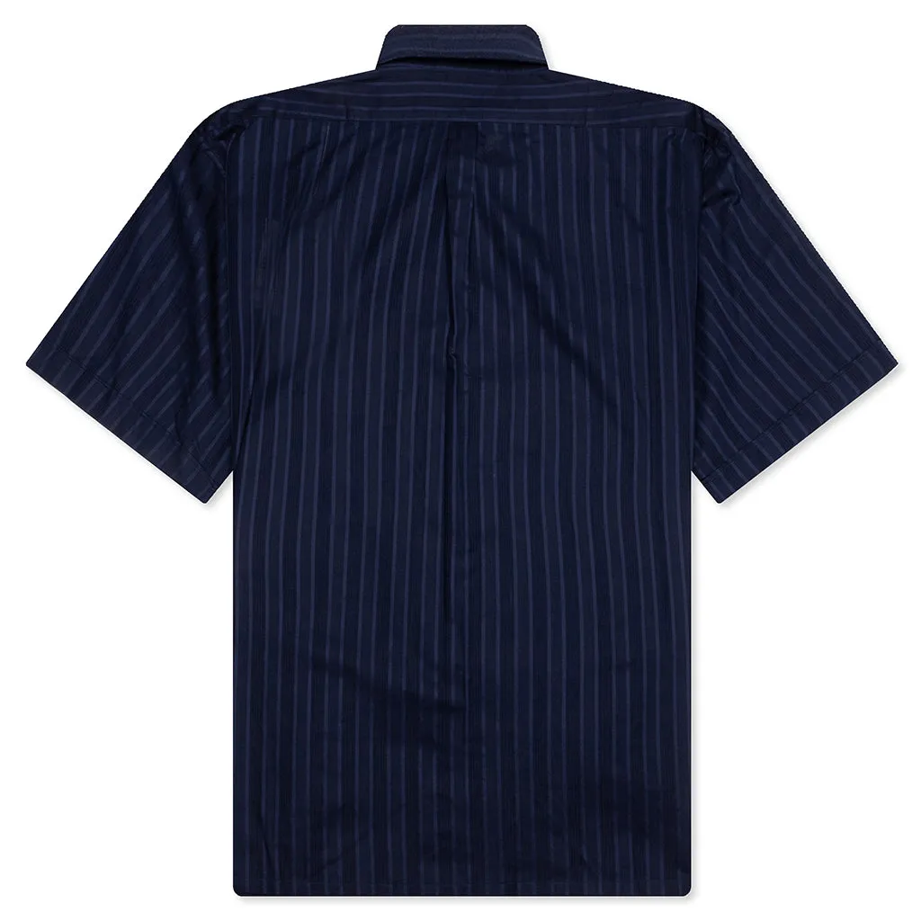 Cotton Voile Shirt With Stripes - Navy