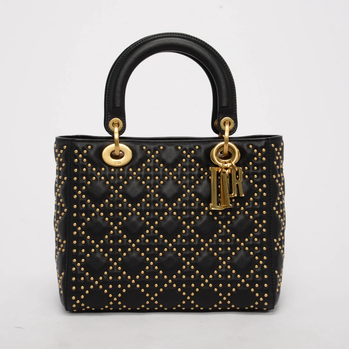 Dior Black Studded Calfskin Medium Supple Lady Dior Bag