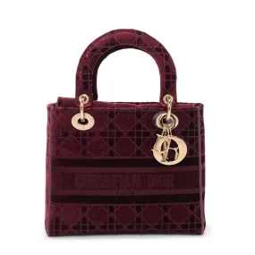 Dior Burgundy Cannage Velvet Medium Lady D-Lite Bag