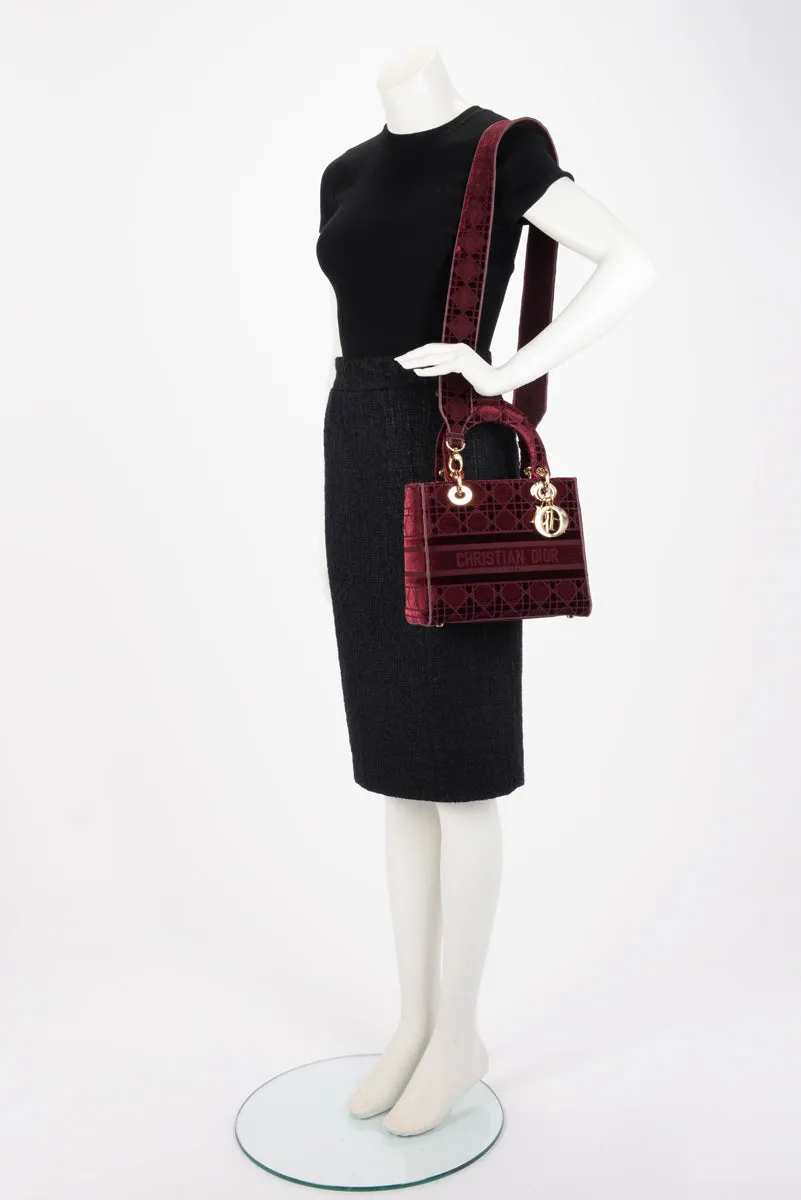 Dior Burgundy Cannage Velvet Medium Lady D-Lite Bag