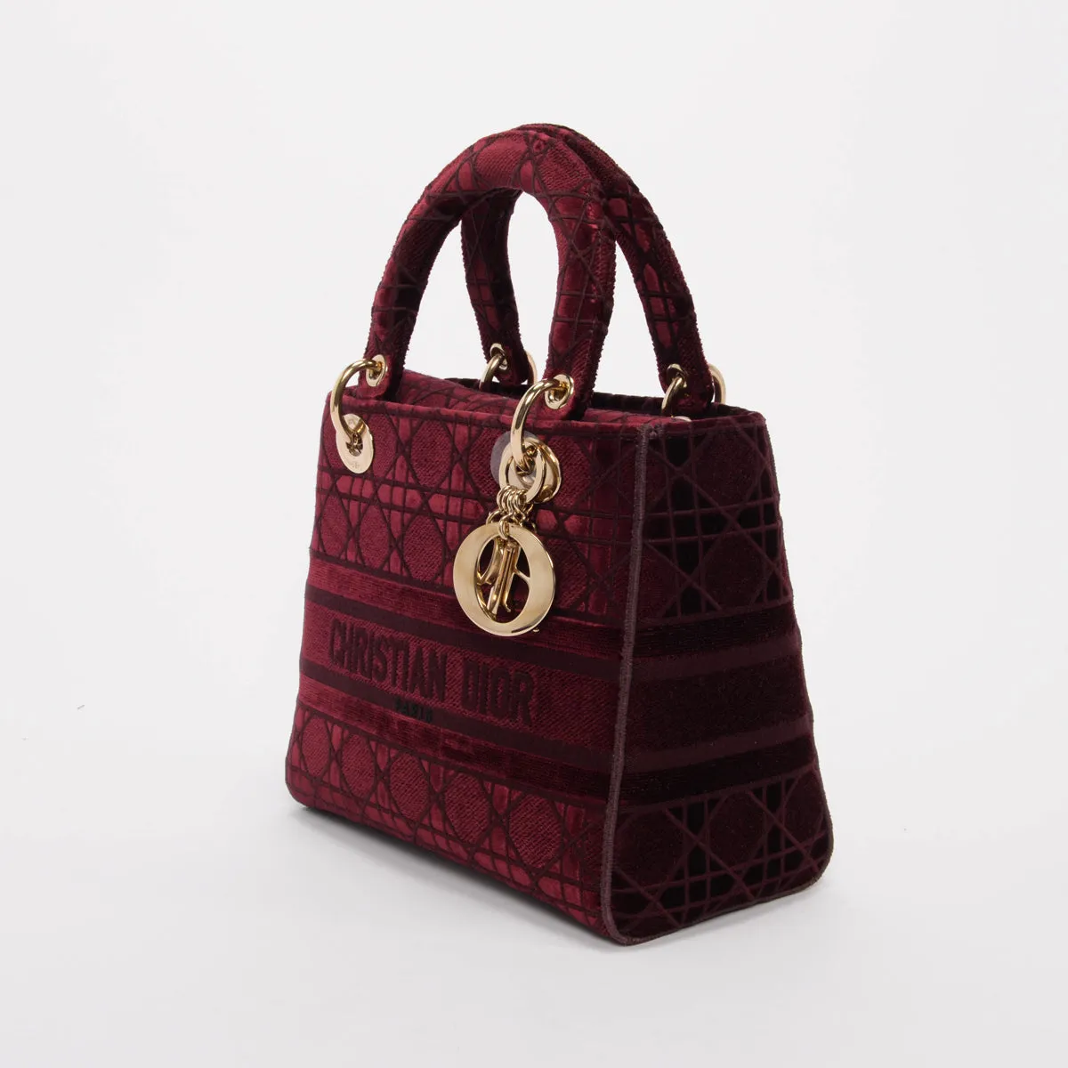 Dior Burgundy Cannage Velvet Medium Lady D-Lite Bag