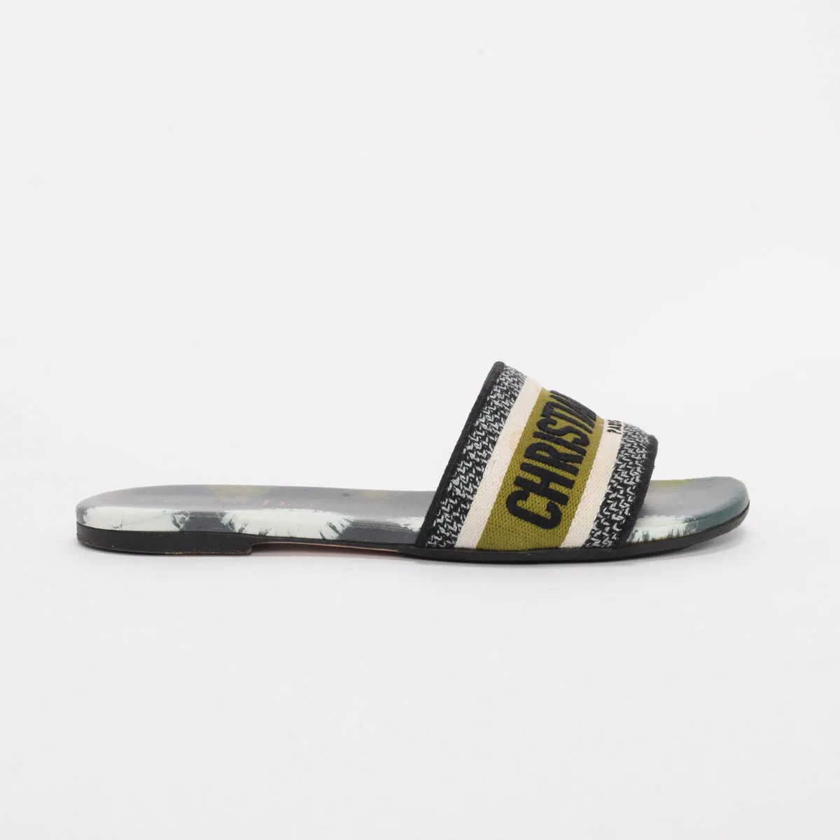 Dior Green Embroidered Canvas Dway Tie Dye Slides 36