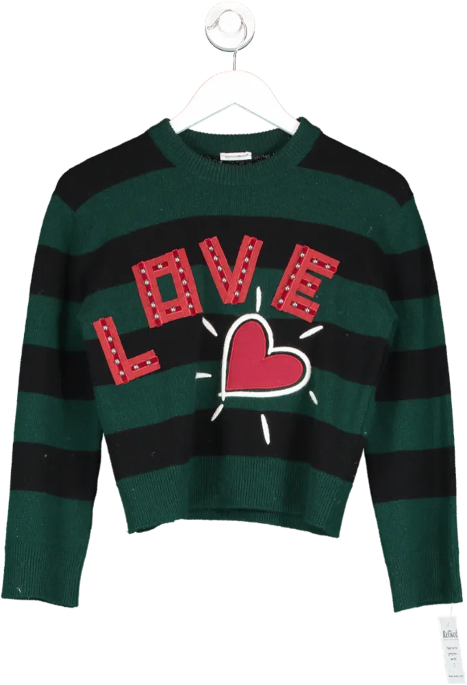 Dolce & Gabbana Green Embellished Love Jumper UK XS/S