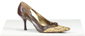 Dolce & Gabbana Vintage Brown Leather & Python Bow Detail Pointed Toe Heels UK 2 EU 35 👠