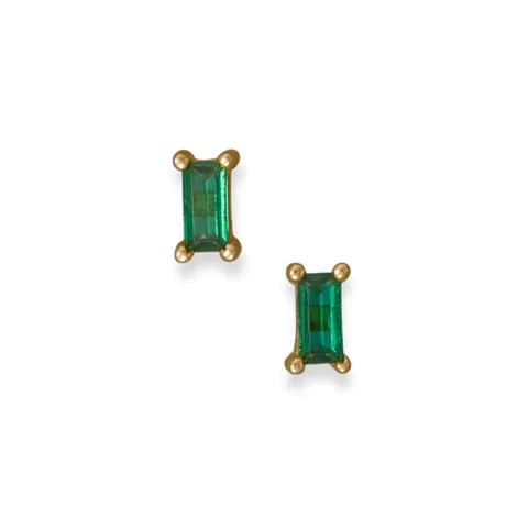 Gold Plated Green Baguette CZ Earrings-M H W ACCESSORIES