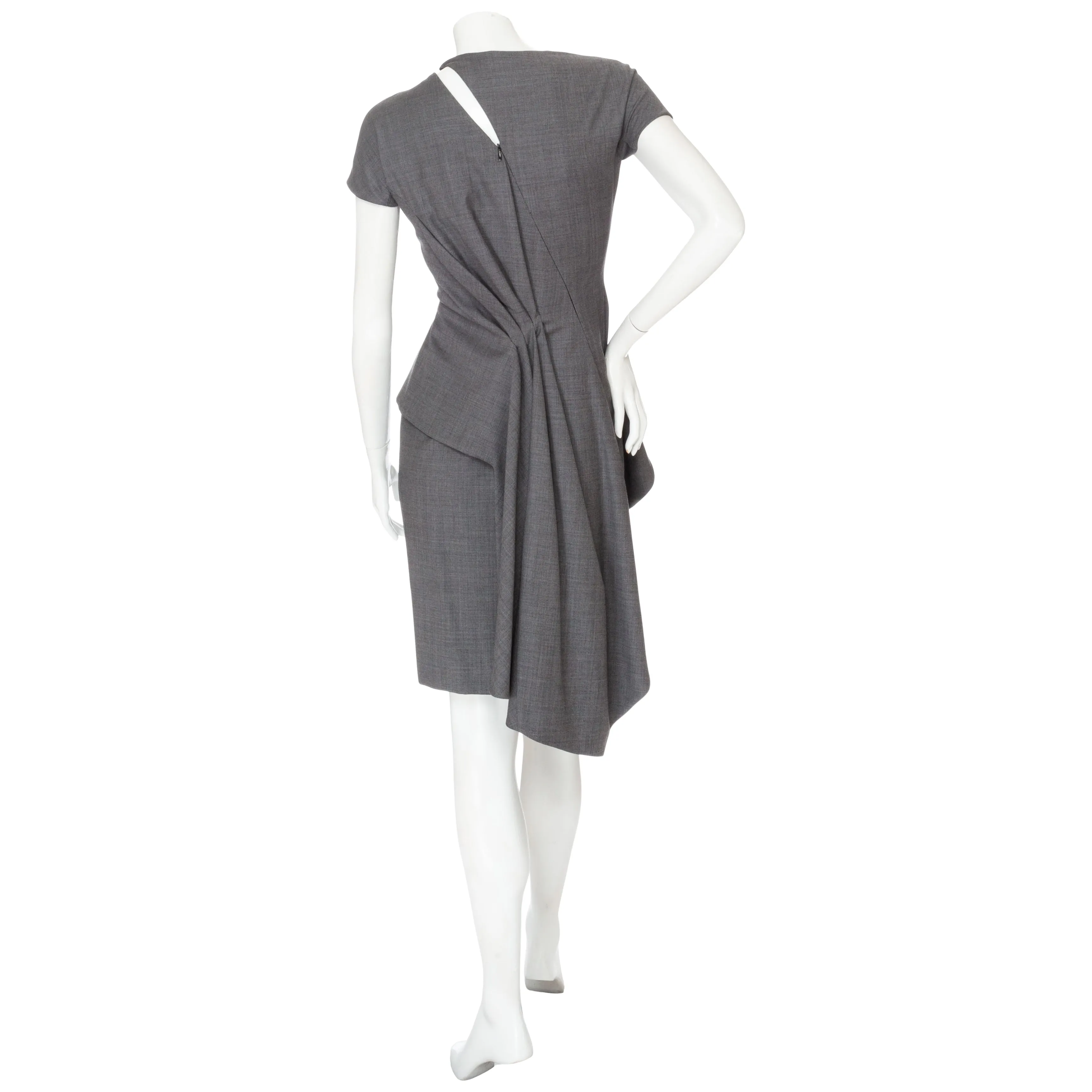 Gray Lightweight Wool Avant Garde Peplum Dress