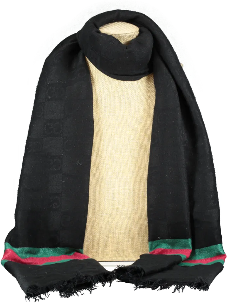 Gucci Black Wool Web Shawl