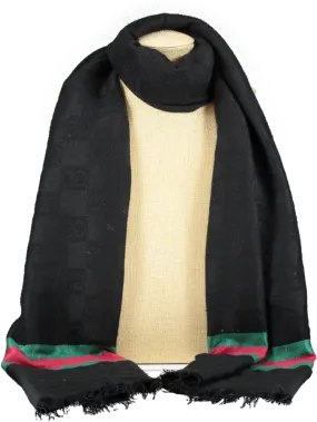 Gucci Black Wool Web Shawl