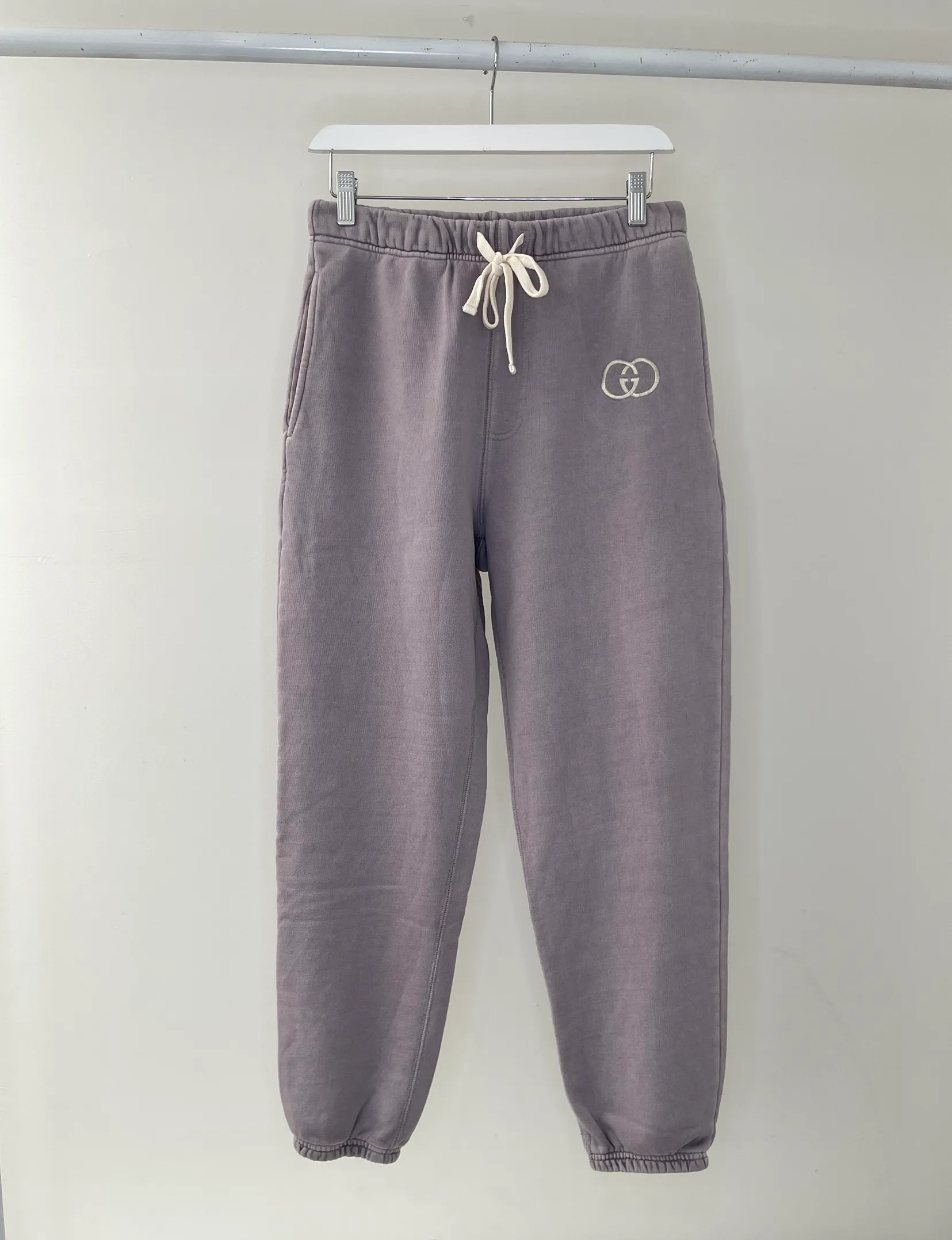 Gucci Cream Embroidered Fleece Sweatpants, Lavender