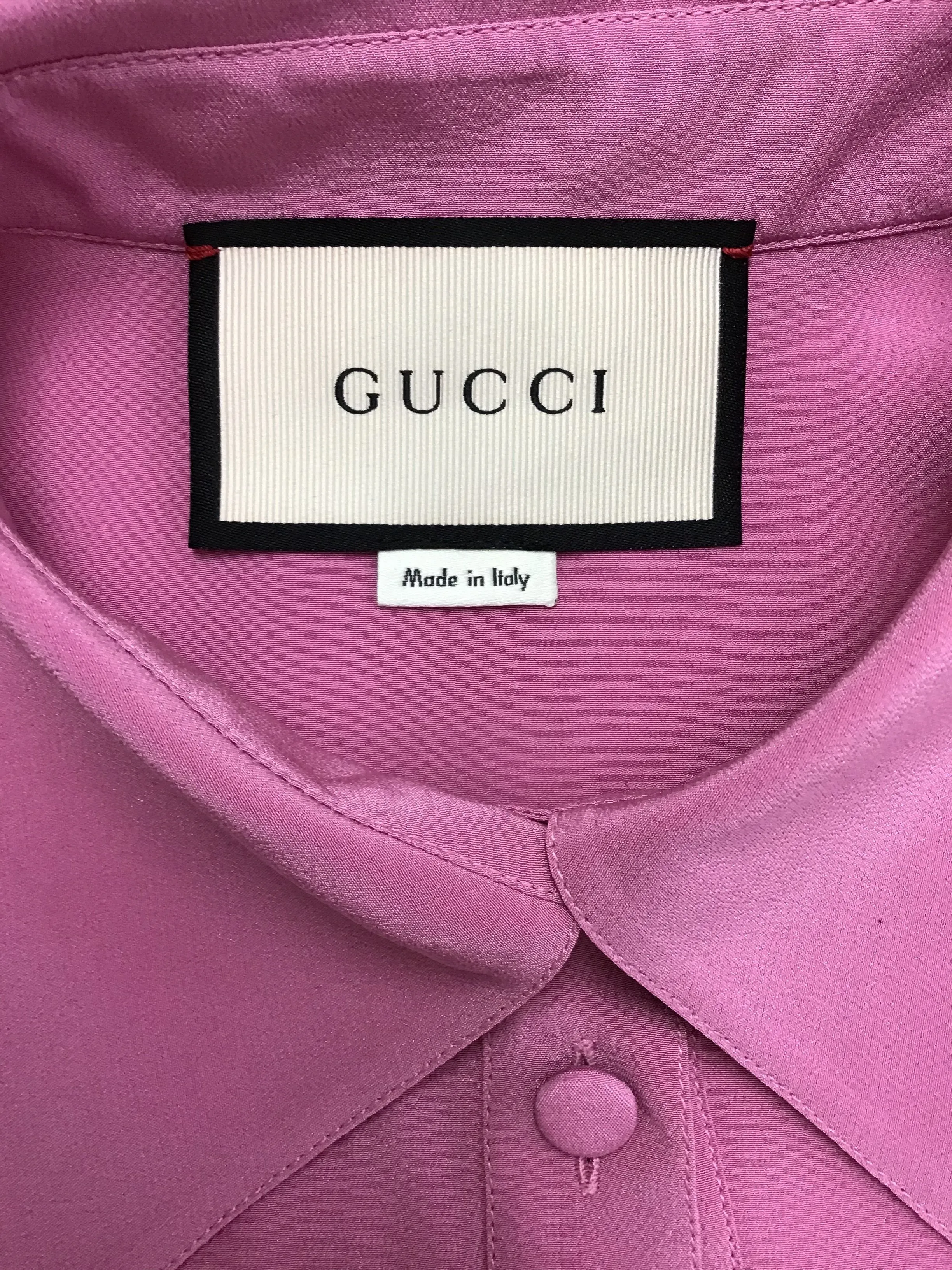 Silk Crepe De Chine Blouse by Gucci with Pleated Placket, Size M