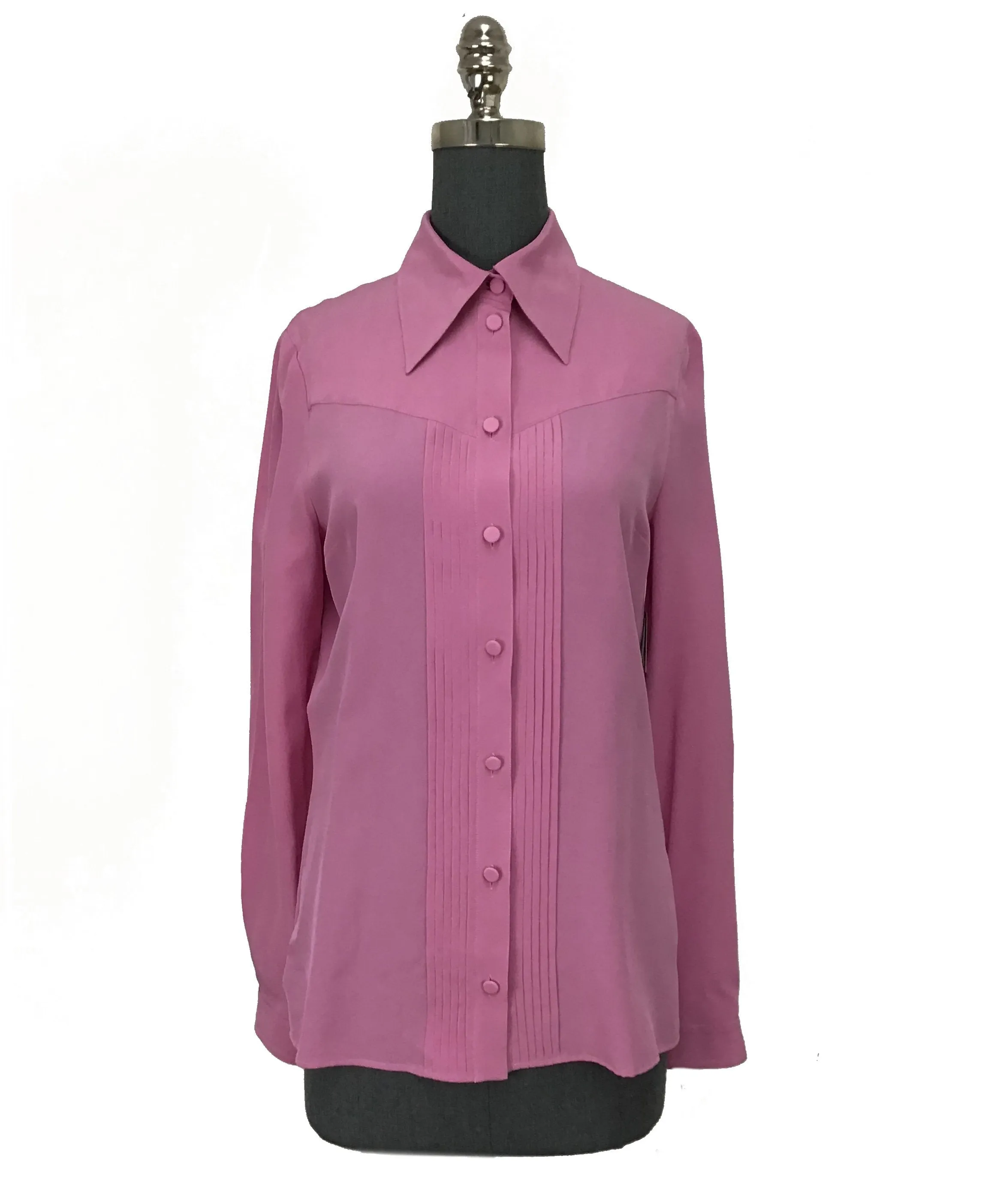 Silk Crepe De Chine Blouse by Gucci with Pleated Placket, Size M