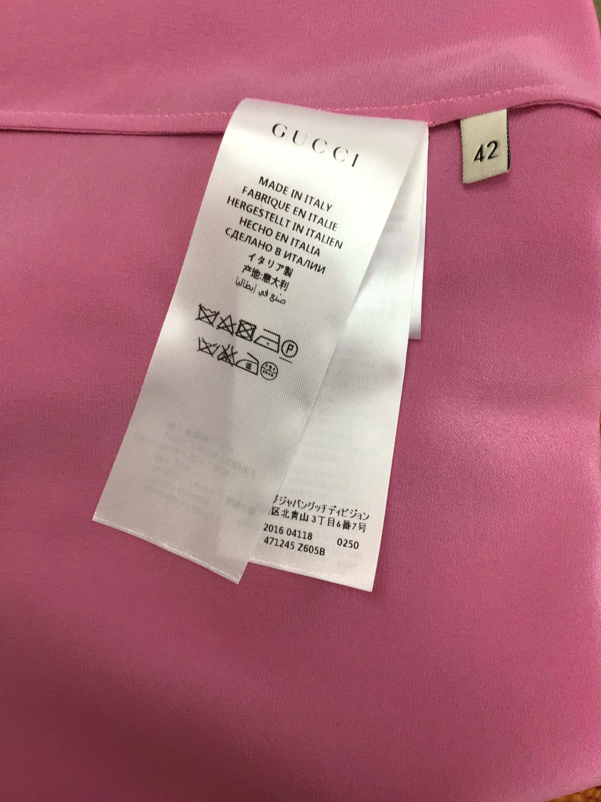 Silk Crepe De Chine Blouse by Gucci with Pleated Placket, Size M