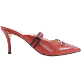 Gucci Red Leather Web Stripe Mules - 39.5