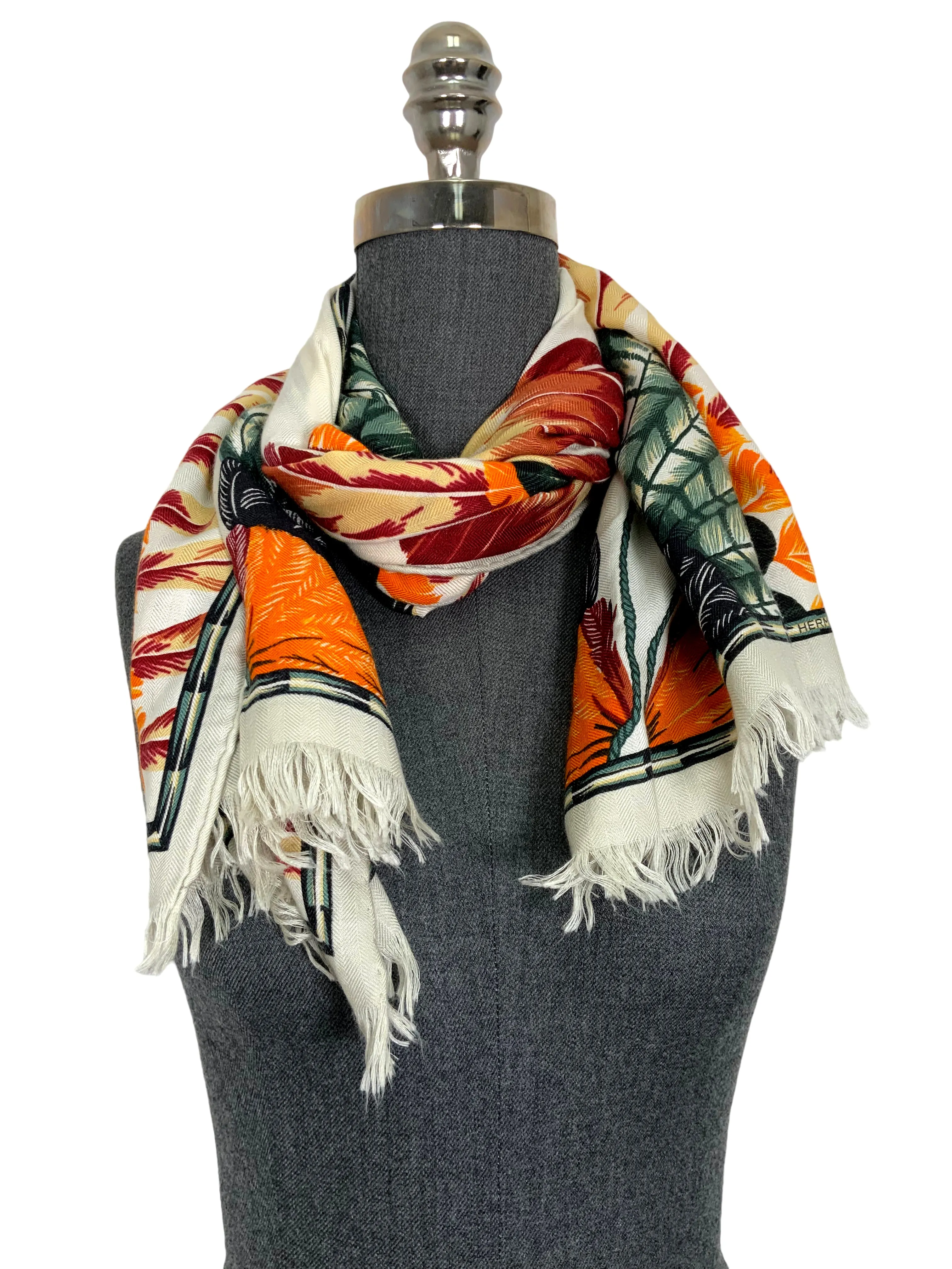 Hermes Cashmere and Silk Oblong Scarf with Fringe