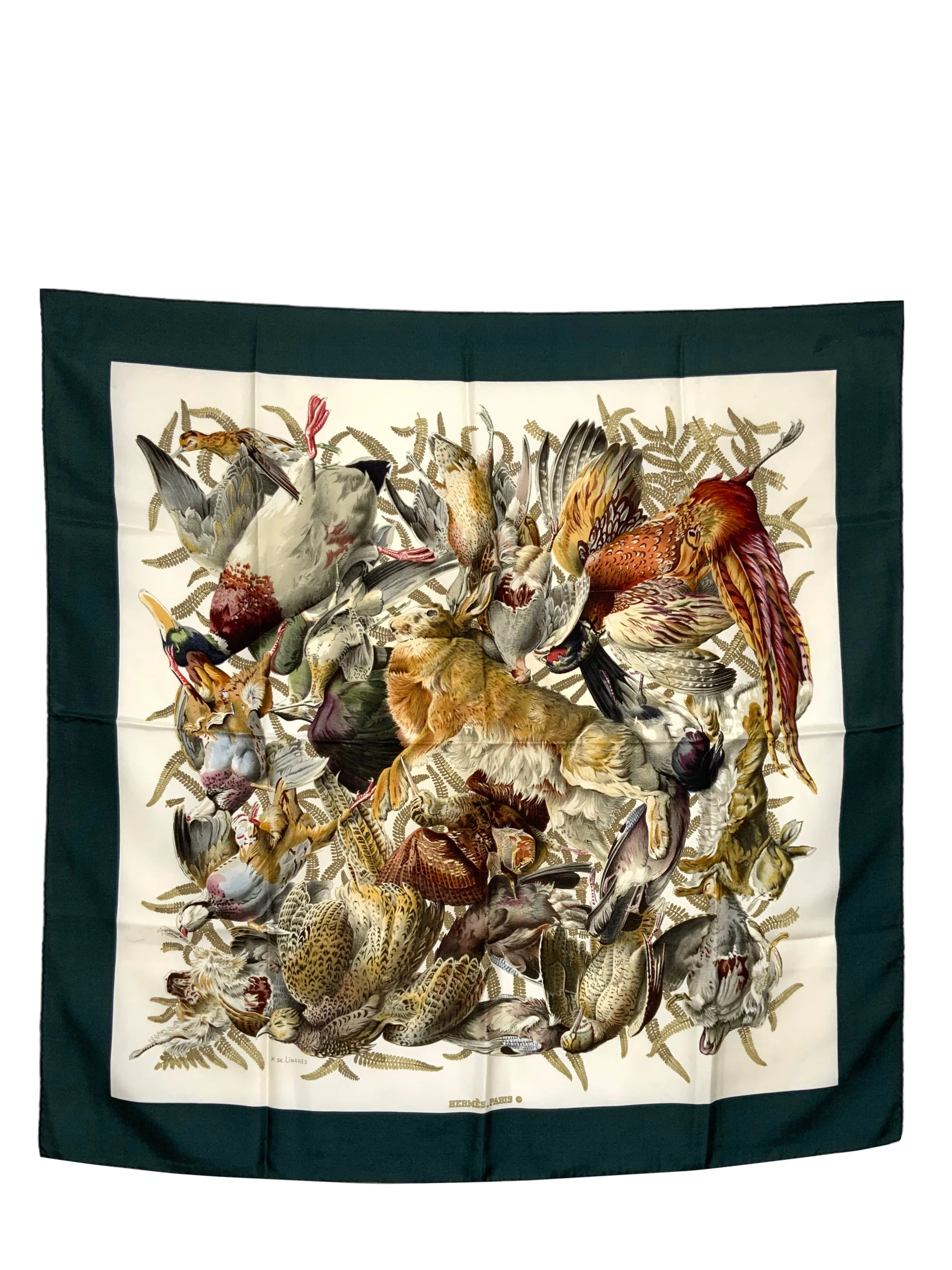 HERMES Gibiers Rabbit & Bird Hunting Silk Scarf 90