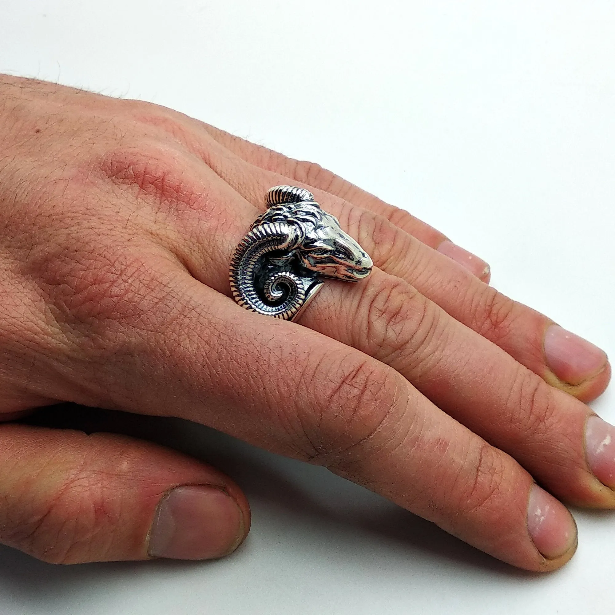 Huge Ram  Aries Zodiac  Men Ring Silver