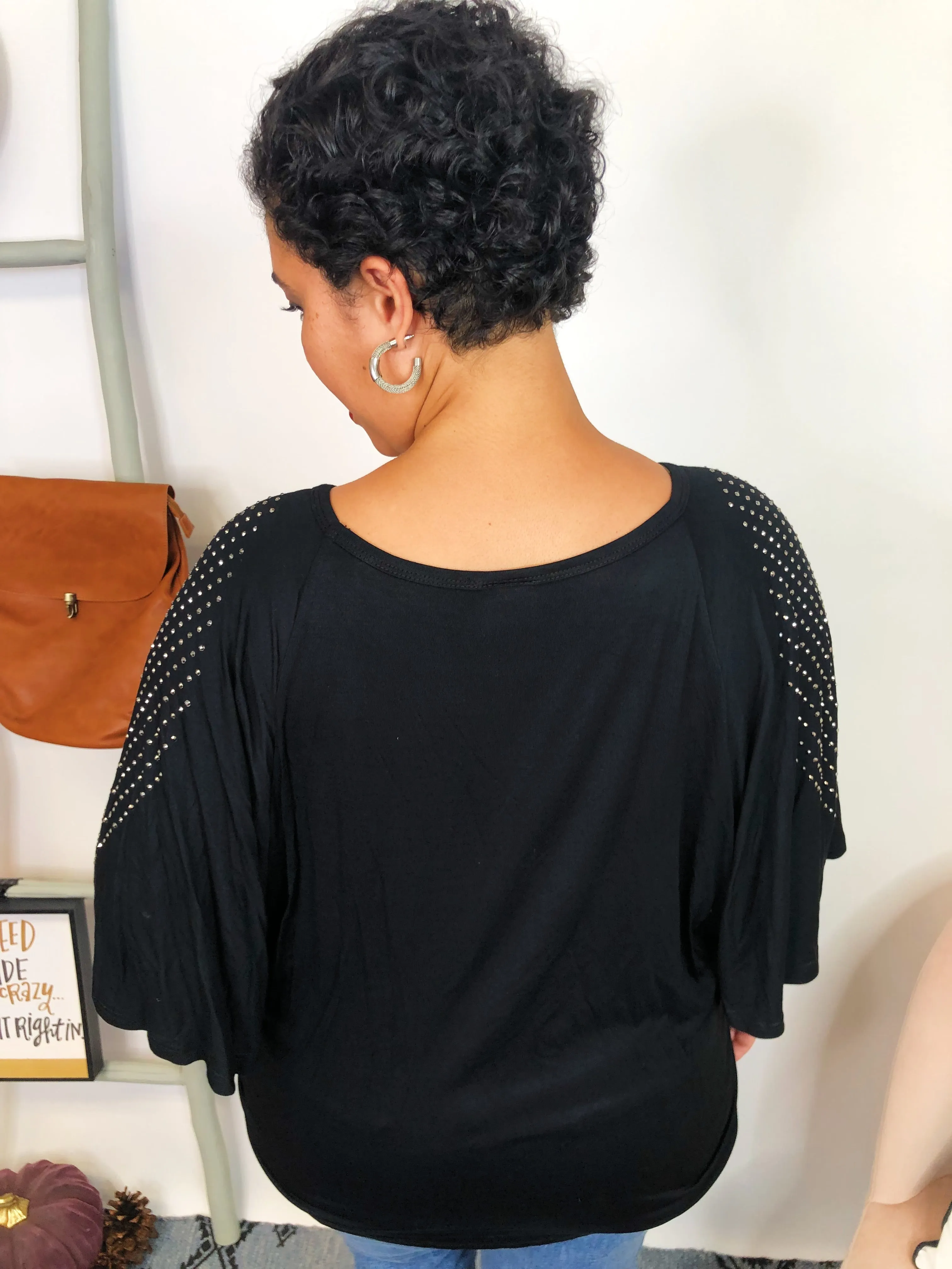 #K775 Shining Wings Short Sleeve Top (Black)