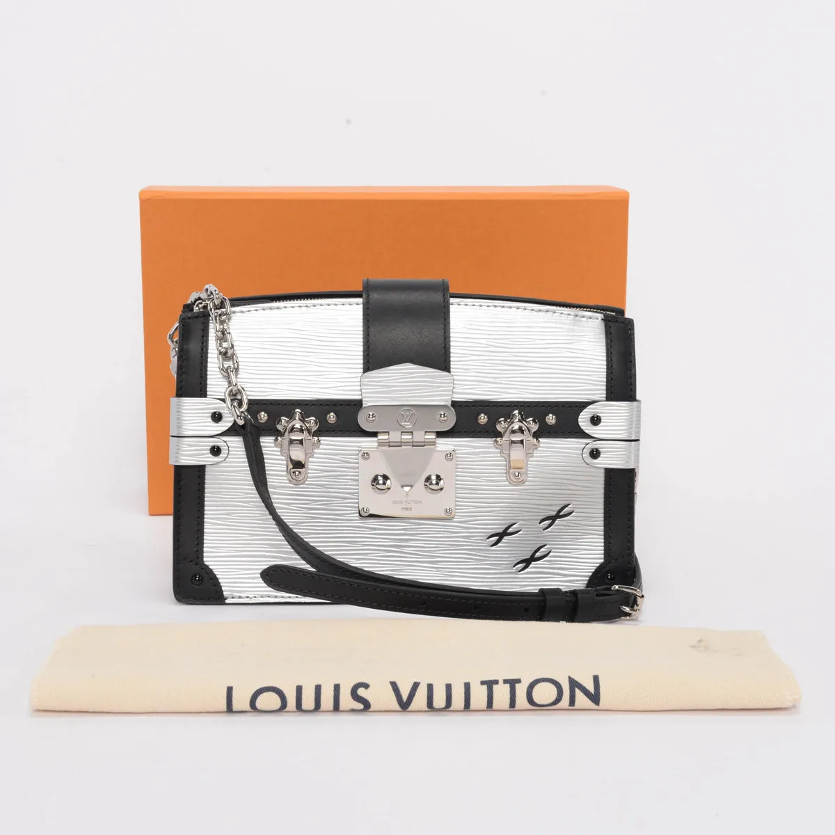 Louis Vuitton Silver & Black Epi Leather Trunk Clutch