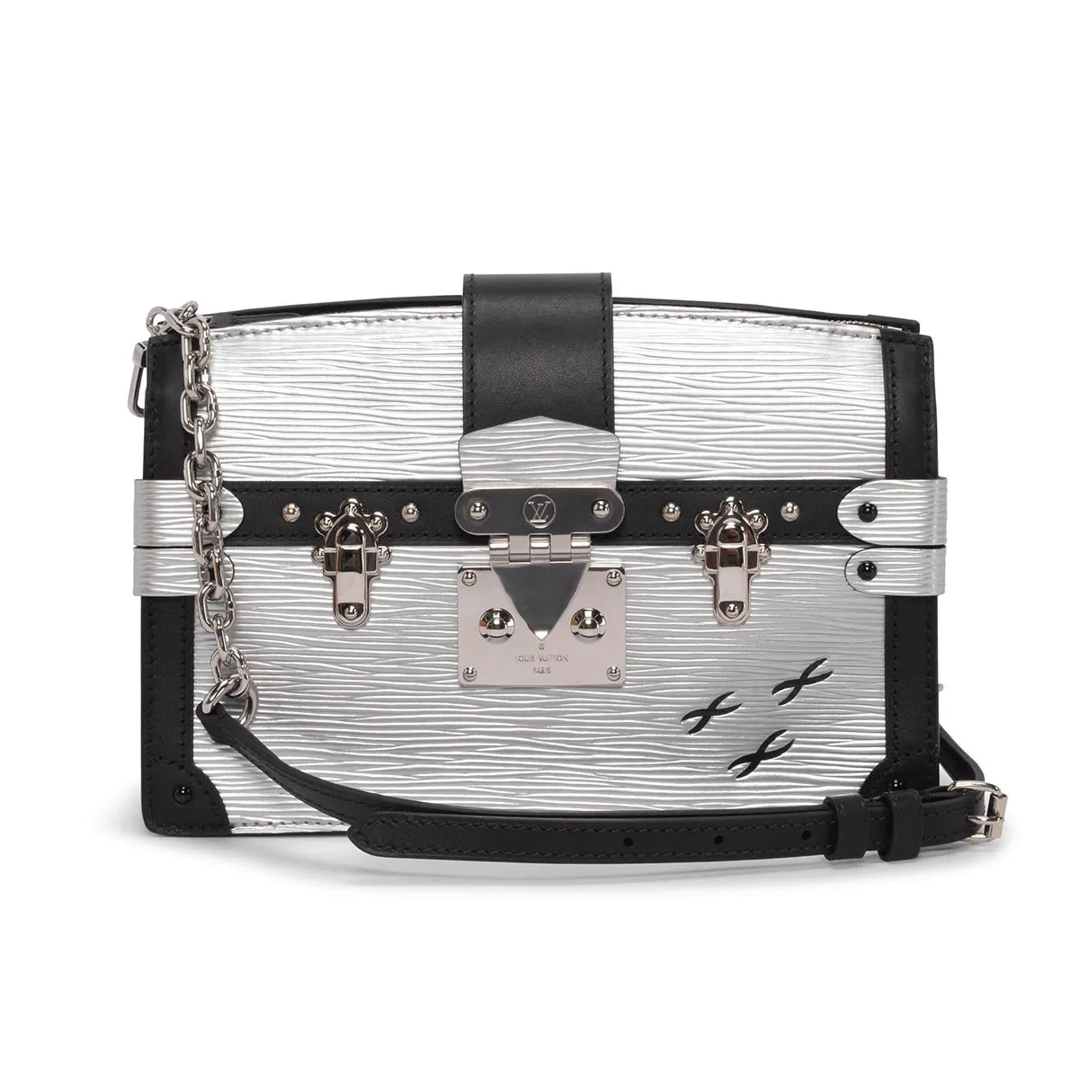 Louis Vuitton Silver & Black Epi Leather Trunk Clutch