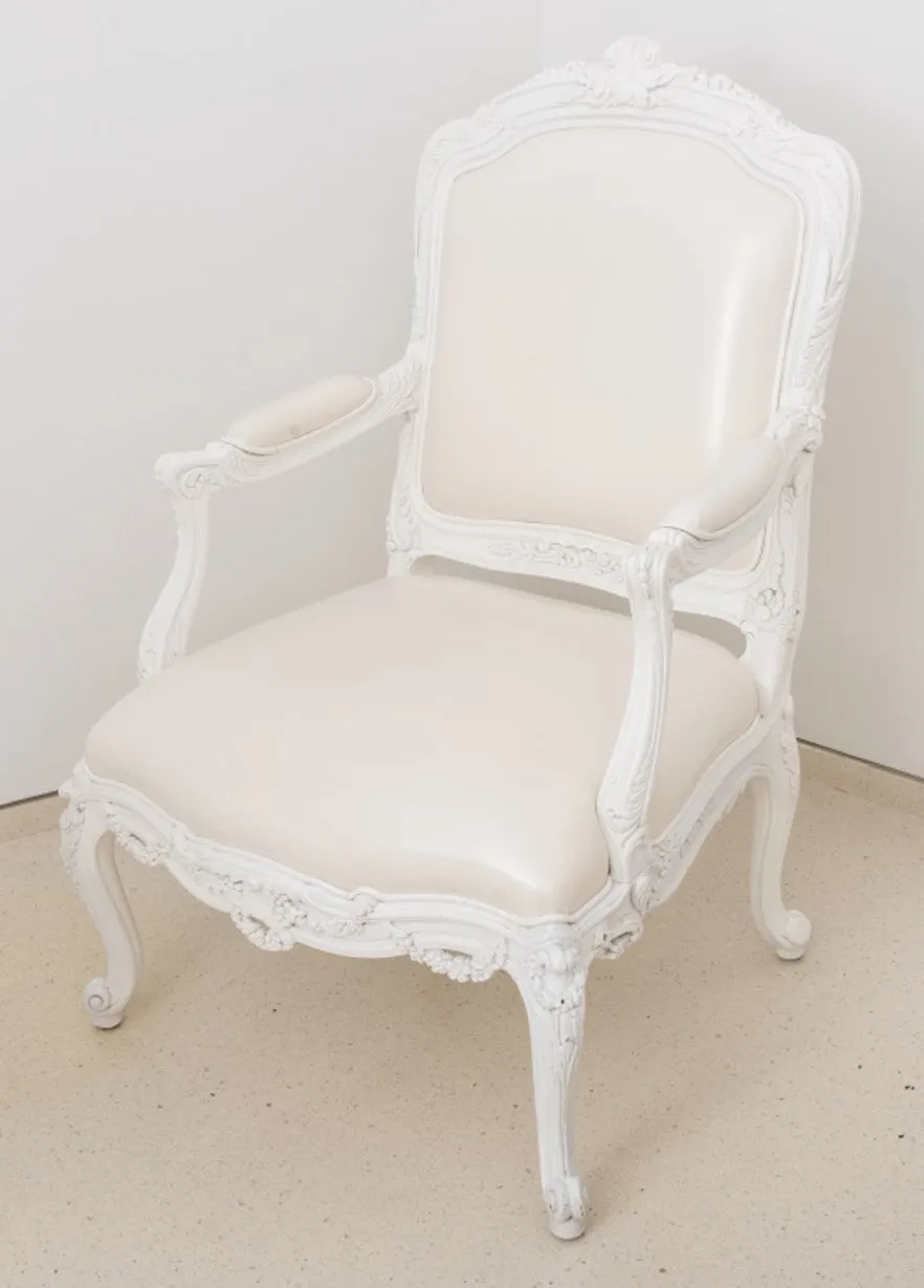 Louis XV Style White Lacquered Arm Chairs, Pair