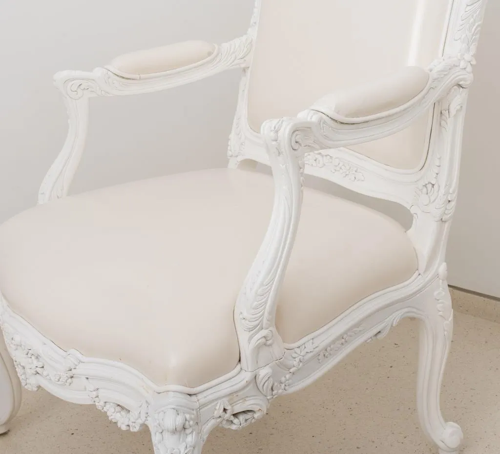 Louis XV Style White Lacquered Arm Chairs, Pair