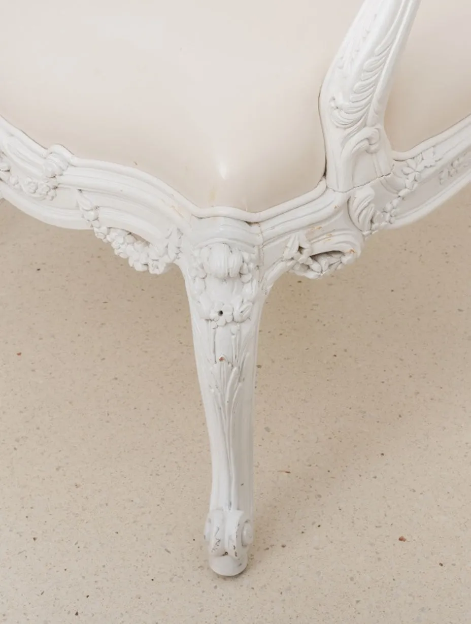 Louis XV Style White Lacquered Arm Chairs, Pair