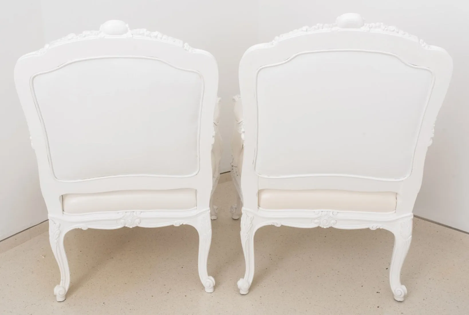 Louis XV Style White Lacquered Arm Chairs, Pair