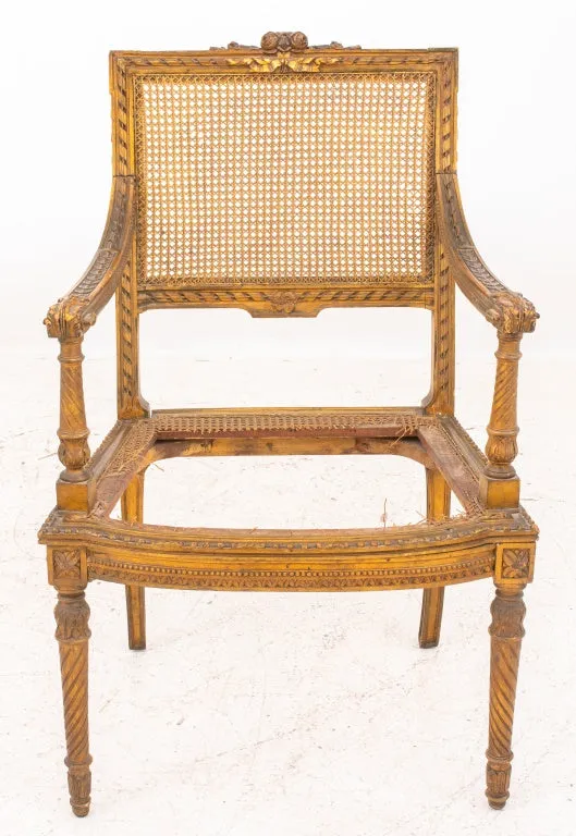 Louis XVI Style Carved Giltwood Armchair 19th C.