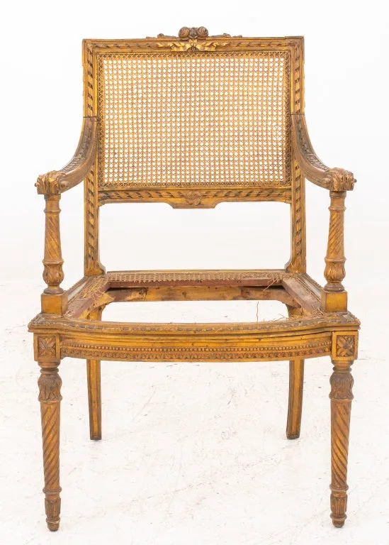 Louis XVI Style Carved Giltwood Armchair 19th C.