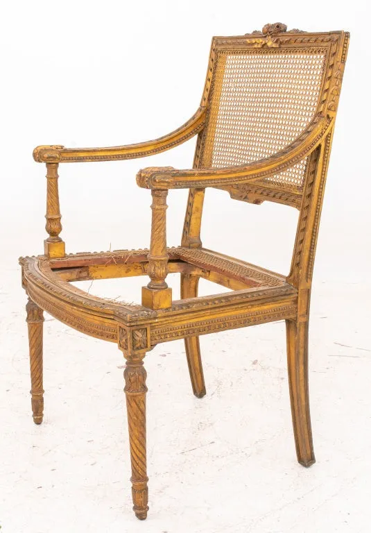 Louis XVI Style Carved Giltwood Armchair 19th C.