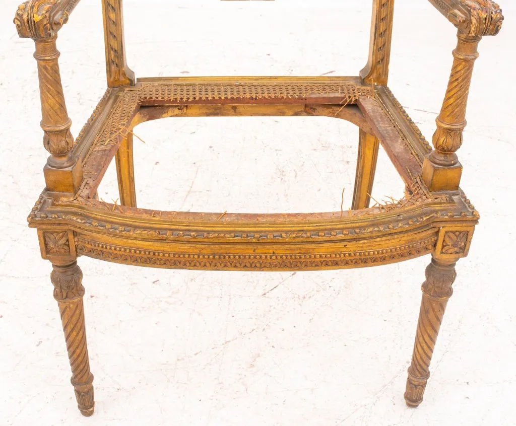 Louis XVI Style Carved Giltwood Armchair 19th C.