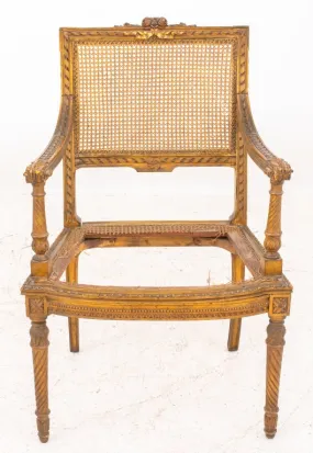 Louis XVI Style Carved Giltwood Armchair 19th C.