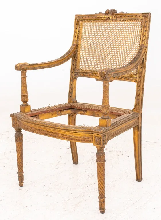 Louis XVI Style Carved Giltwood Armchair 19th C.