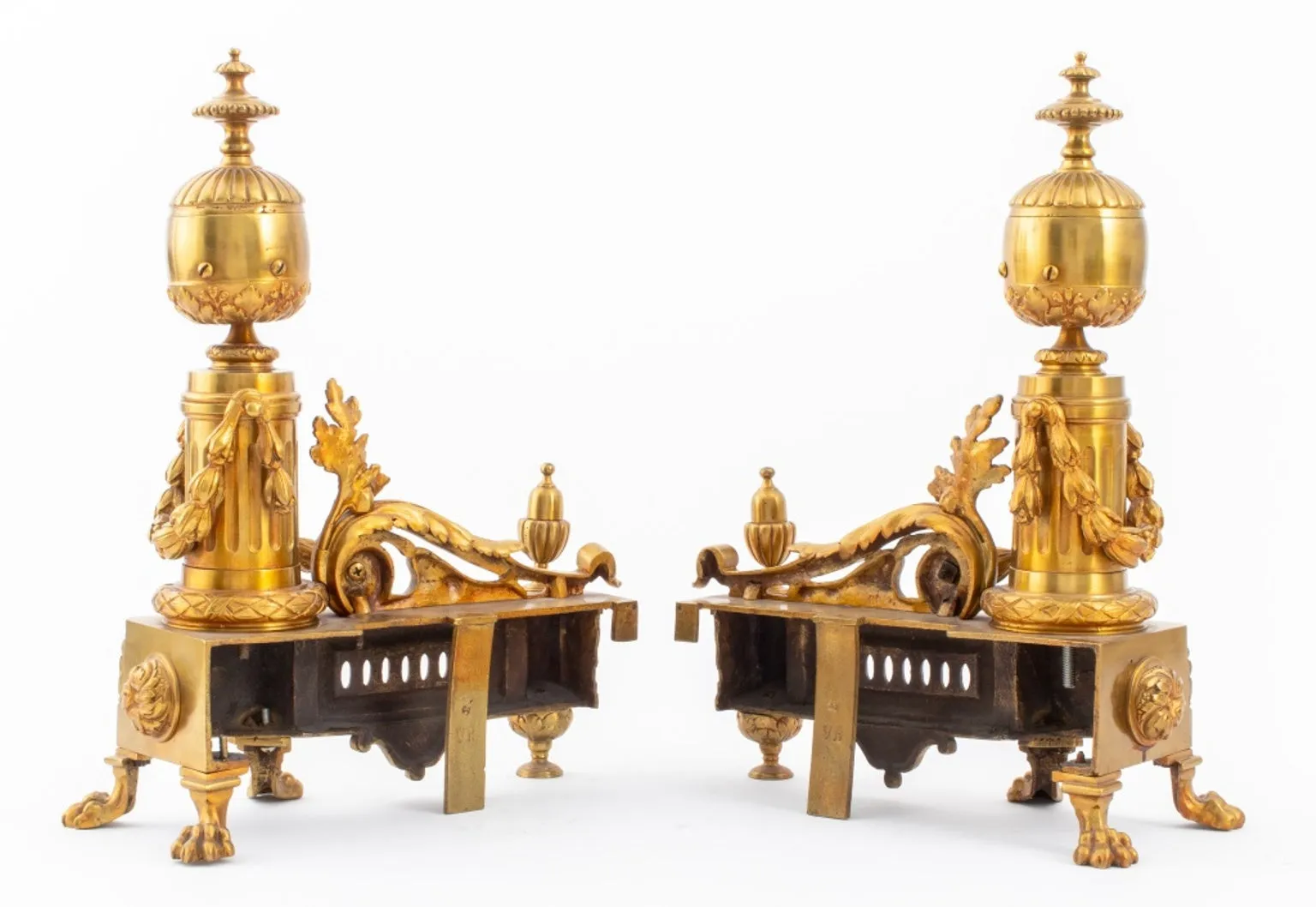 Louis XVI Style Gilt Bronze Andirons, Pair