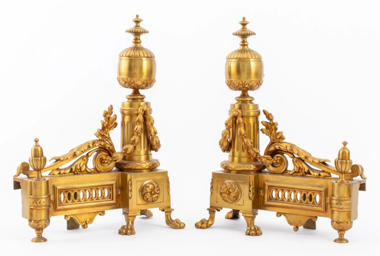 Louis XVI Style Gilt Bronze Andirons, Pair