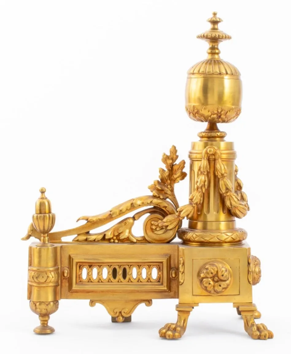 Louis XVI Style Gilt Bronze Andirons, Pair