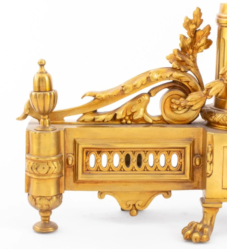 Louis XVI Style Gilt Bronze Andirons, Pair