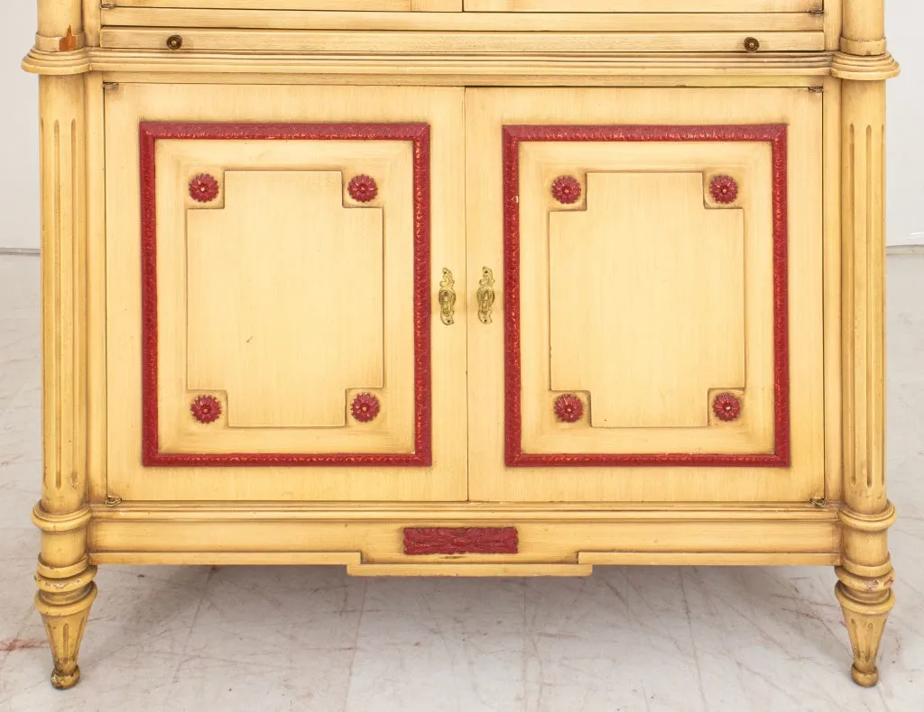 Louis XVI Style Red White Painted Armoire Cabinet