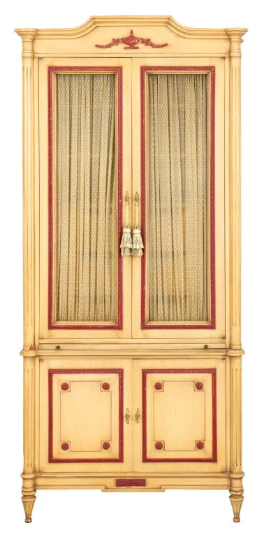 Louis XVI Style Red White Painted Armoire Cabinet