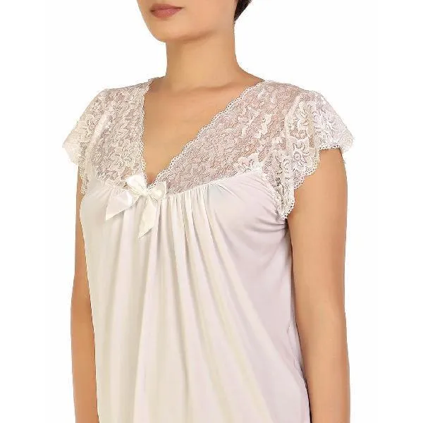 Loungewear for Ladies White Nighty Long Nightgown Lace Bodice Drop Shoulder Full Length Nighty