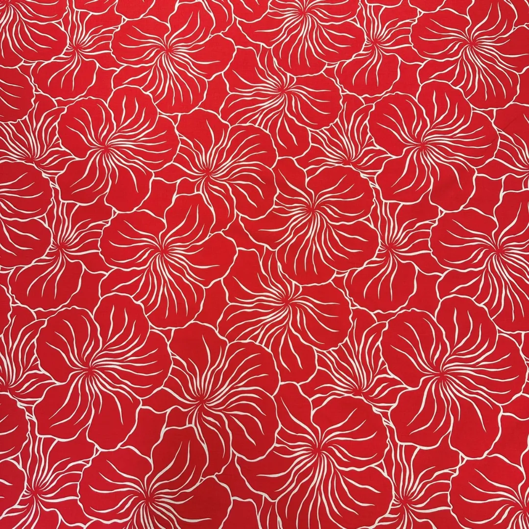 Modern Hibiscus Print Gift Wrapping Fabric / Furoshiki   | RED -1223FB-RED2