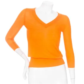 Orange Cashmere V-Neck 3/4 Sleeve Sweater