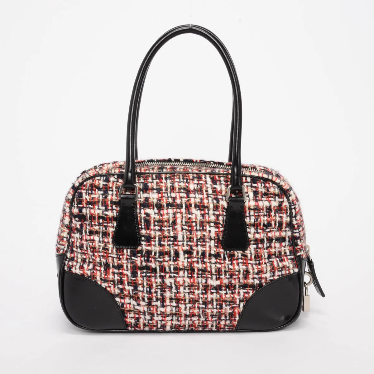 Prada Red Tweed & Vitello Mini Boston Bag