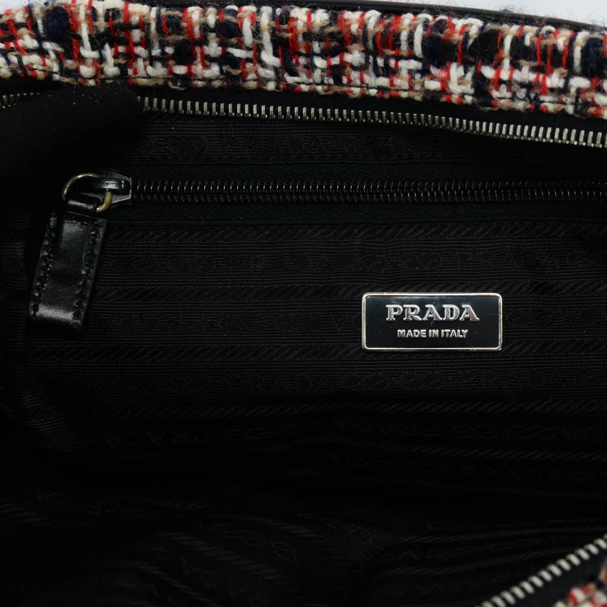 Prada Red Tweed & Vitello Mini Boston Bag