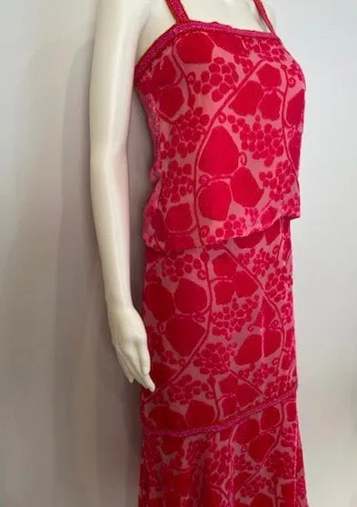 Rare Vintage Chanel 2001 Cruise 01C Pink Velvet Floral 2 Piece Top Matching Skirt Set FR 40/42 US 6/8